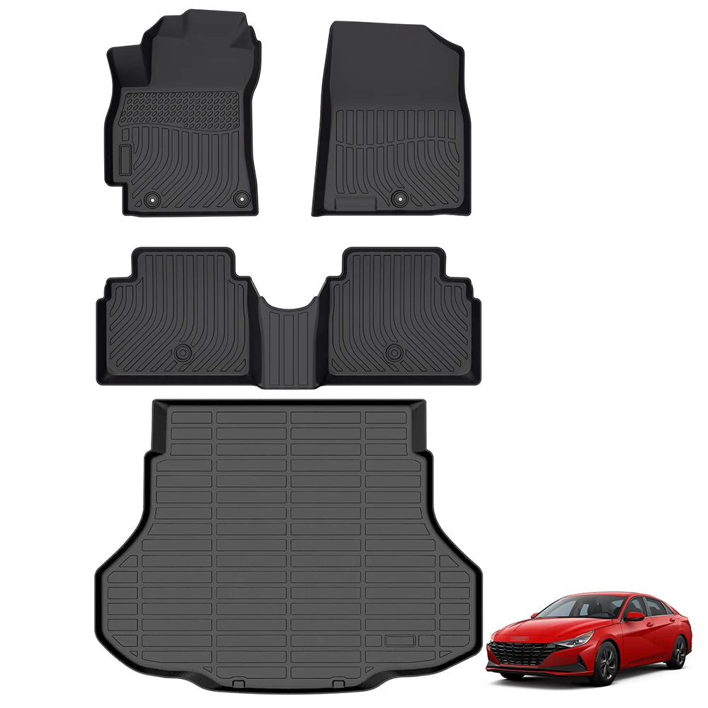 Custom Fit TPE Floor Mats for Hyundai Elantra 2021-2026 with Trunk Mat Option